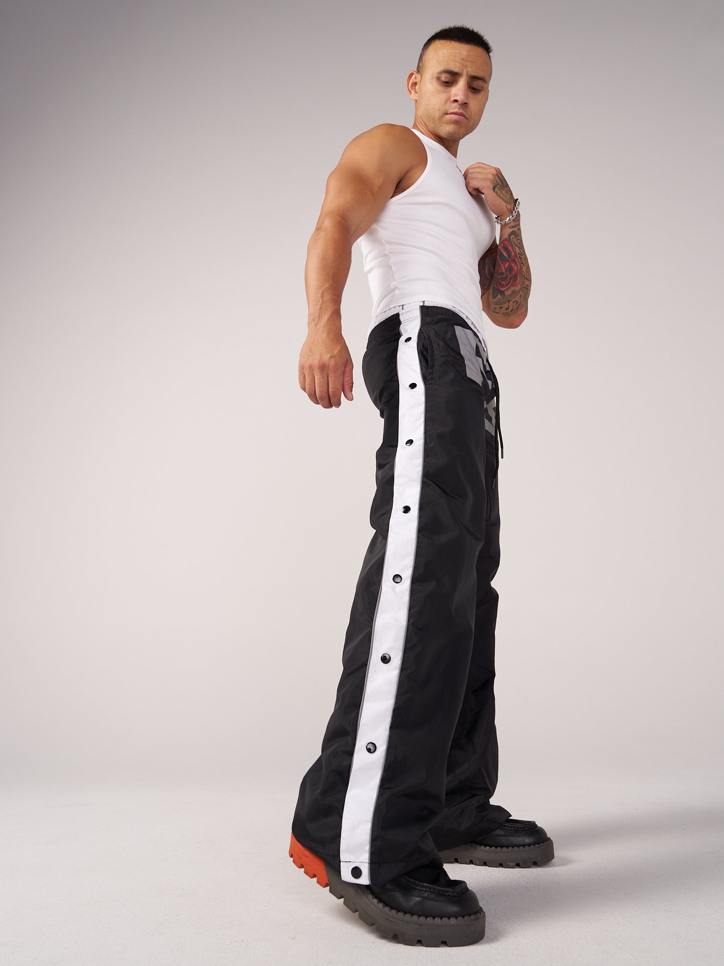 Double waisted reflective track pants