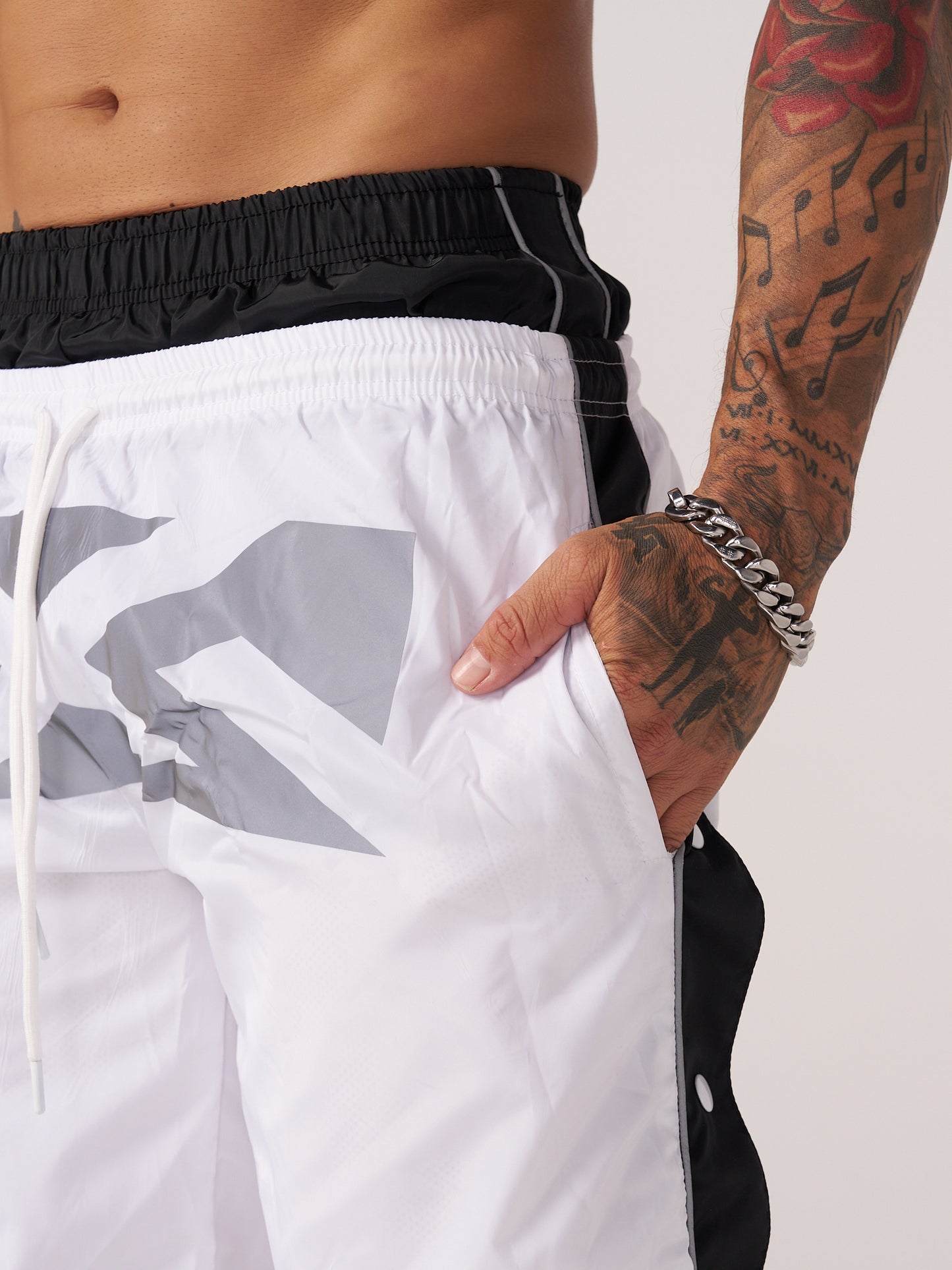Double waisted reflective track pants