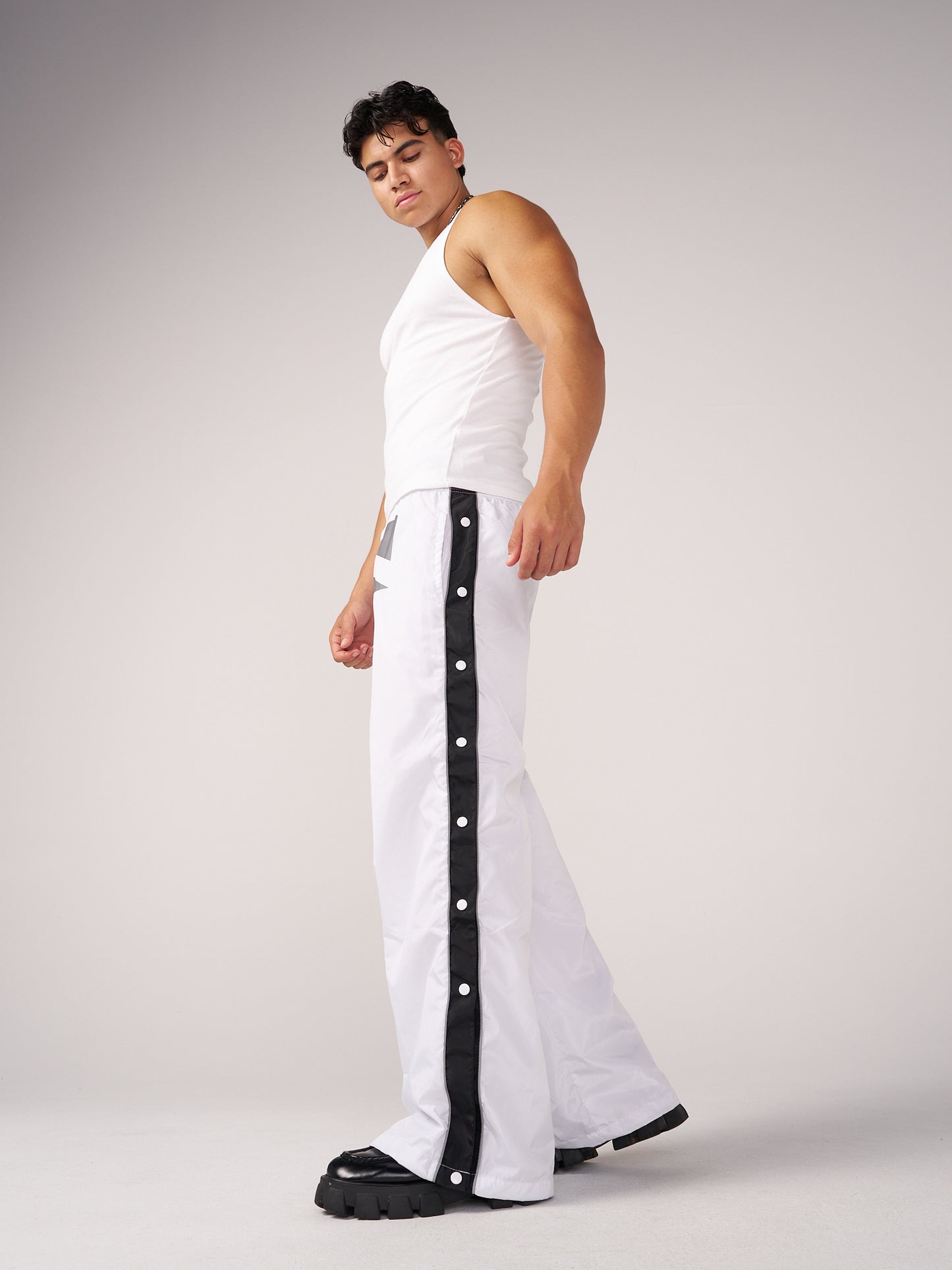 Double waisted reflective track pants