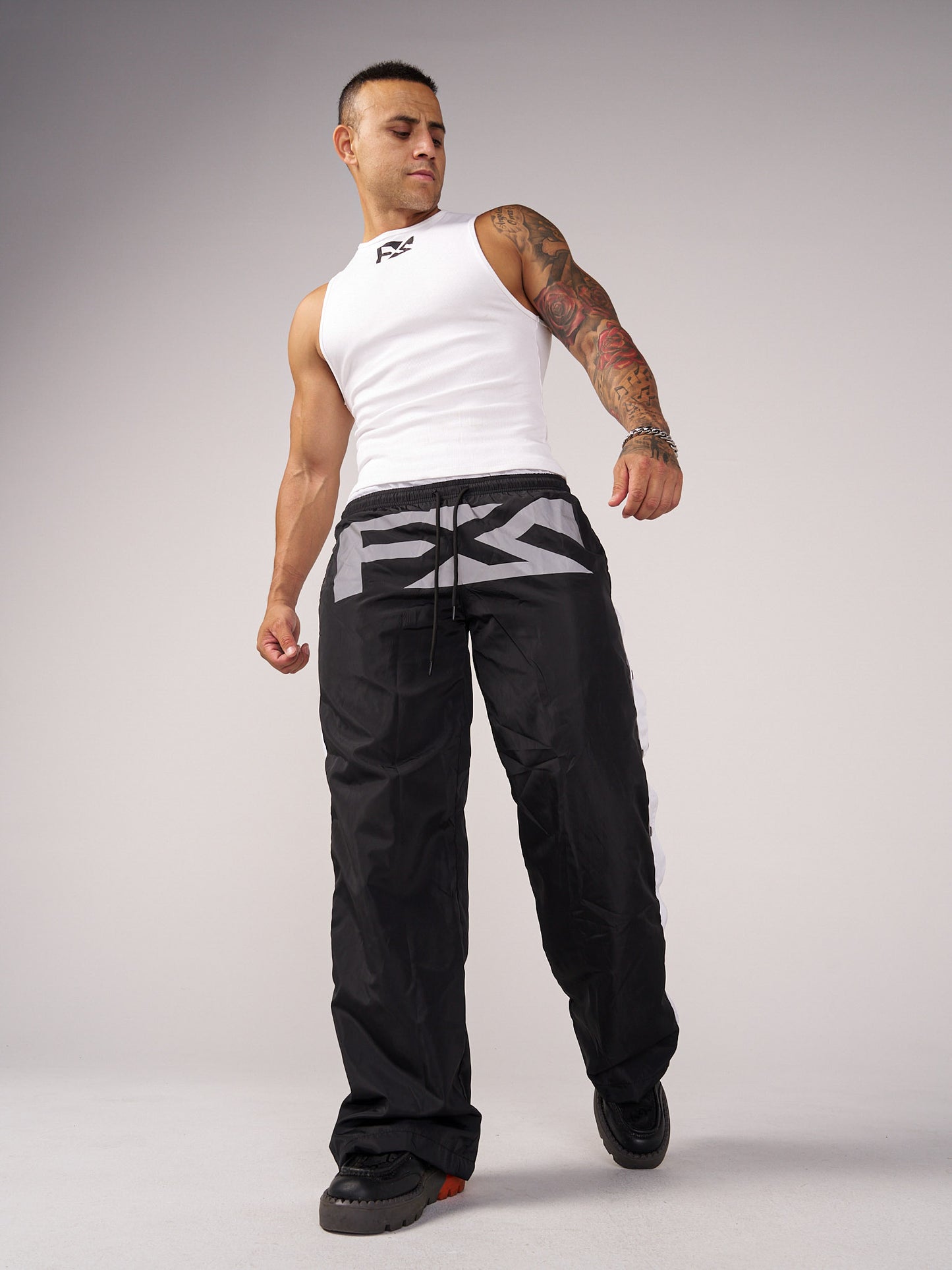 Double waisted reflective track pants