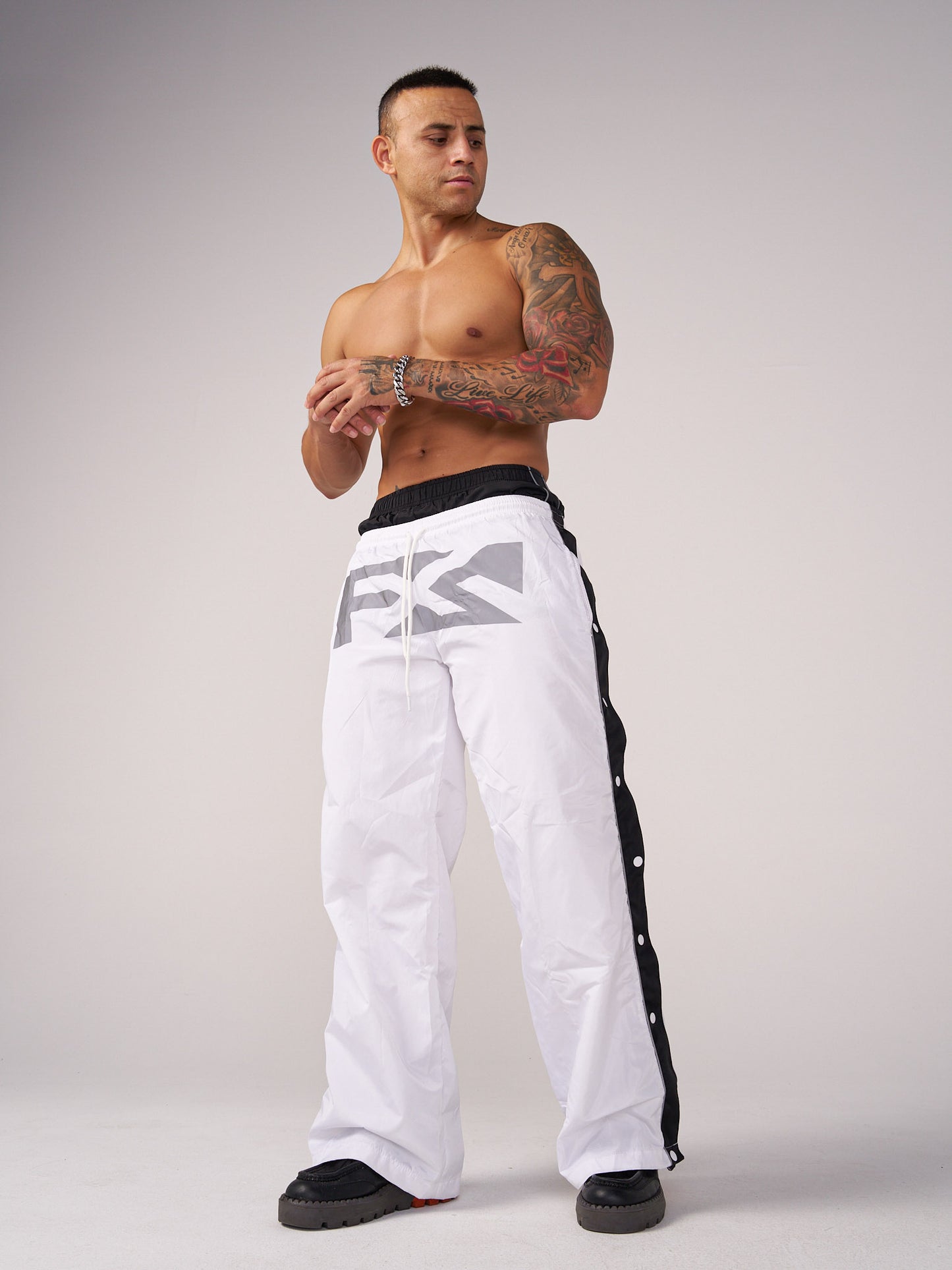 Double waisted reflective track pants